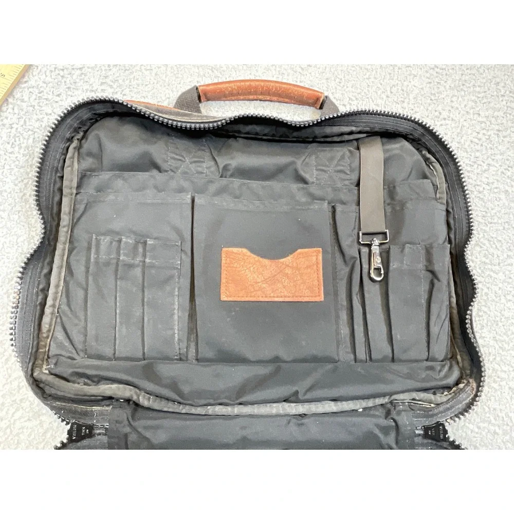 Lands End Briefcase Large Black Deluxe Square Rigger Canvas Leather Vintage USA